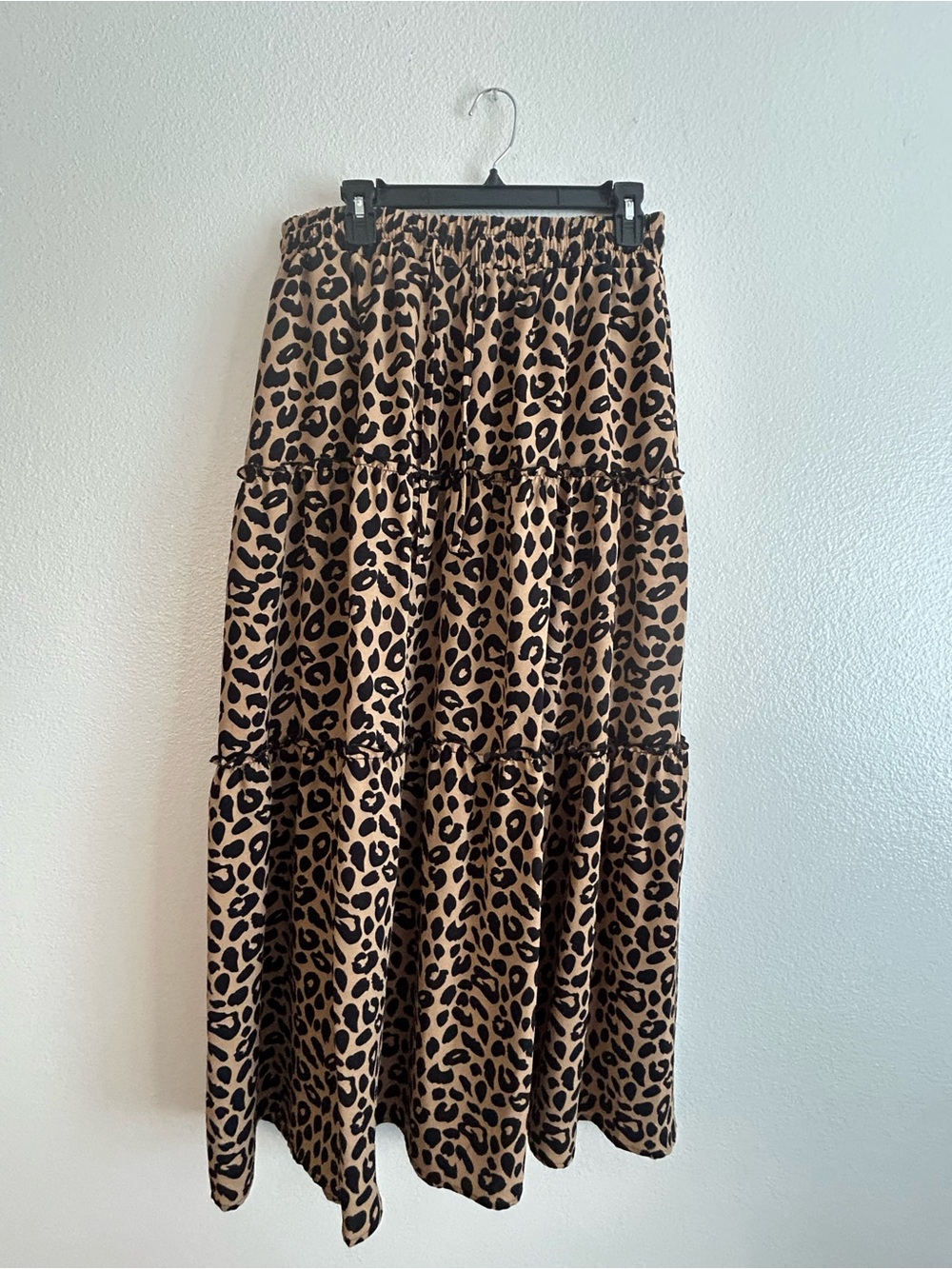 Tiered Leopard Maxi Skirt in Tan & Black